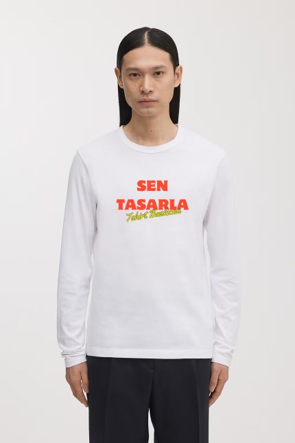 Premium Kalite Uzun Kollu Tişört Baskı ( Beyaz)
