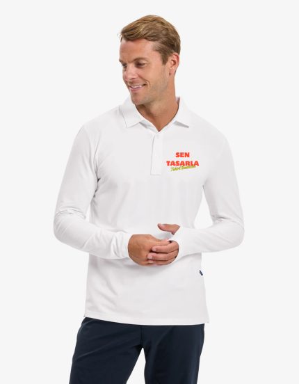 Polo Uzun Kollu Tişört Baskı (Beyaz)